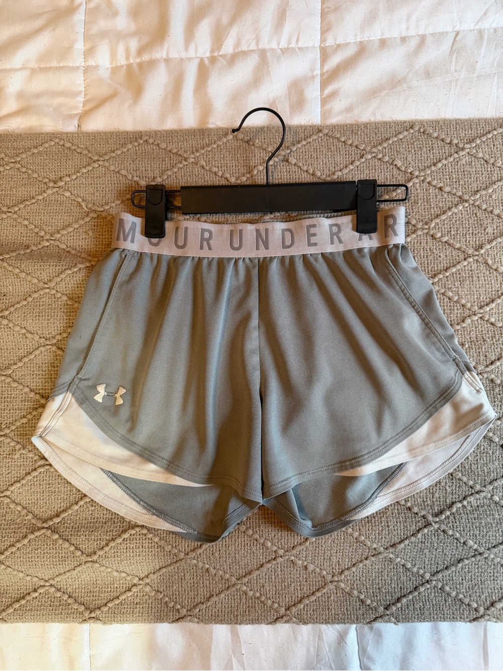 Under Armour Light Gray Women's Athletic Shorts with Logo Waistband